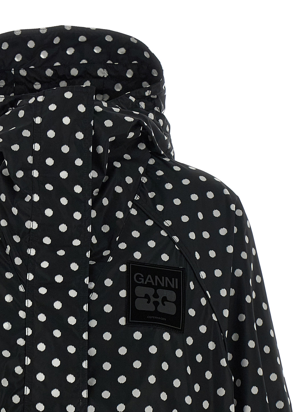Ganni Polka Dot Anorak Puffer Jackets - White/Black | 9d3b81b35038df5888e78682113e1eb3093db1ae