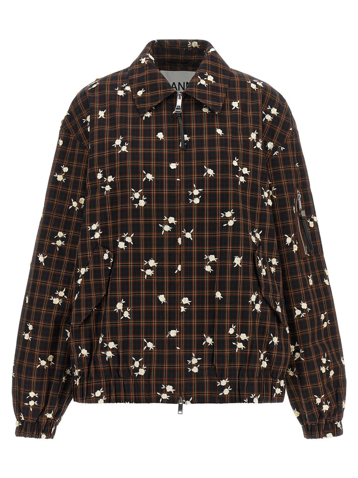 Ganni Check Flower Puffer Jackets - Brown | d1f8e11870f46e75b89d8e9389dbcb1009b1ead1