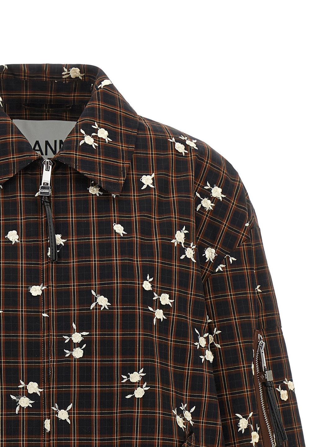 Ganni Check Flower Puffer Jackets - Brown | c4870c0517192ed30d73e025cf745993c87a64cb