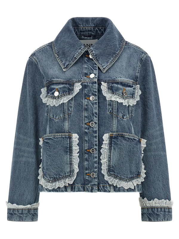 Denim And Lace Jacket Puffer Jackets Blue
