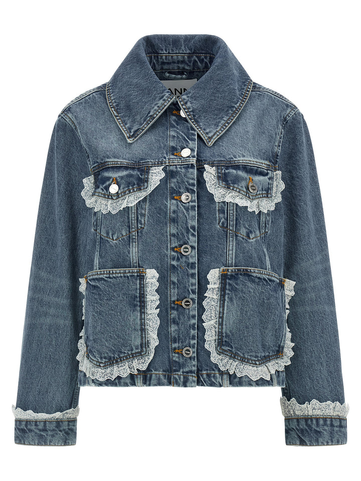 Ganni Denim And Lace Jacket Puffer Jackets - Blue | 410e03c6db91f2cf7b420b4bd0a0014732648ff2