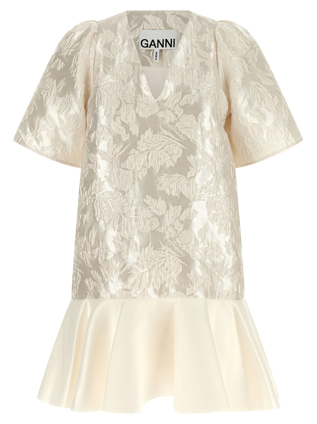 Ganni Satin Cloque Dresses - White | 394fdd1b226645a2a90a5f7c58bf4f61a8e8ead9