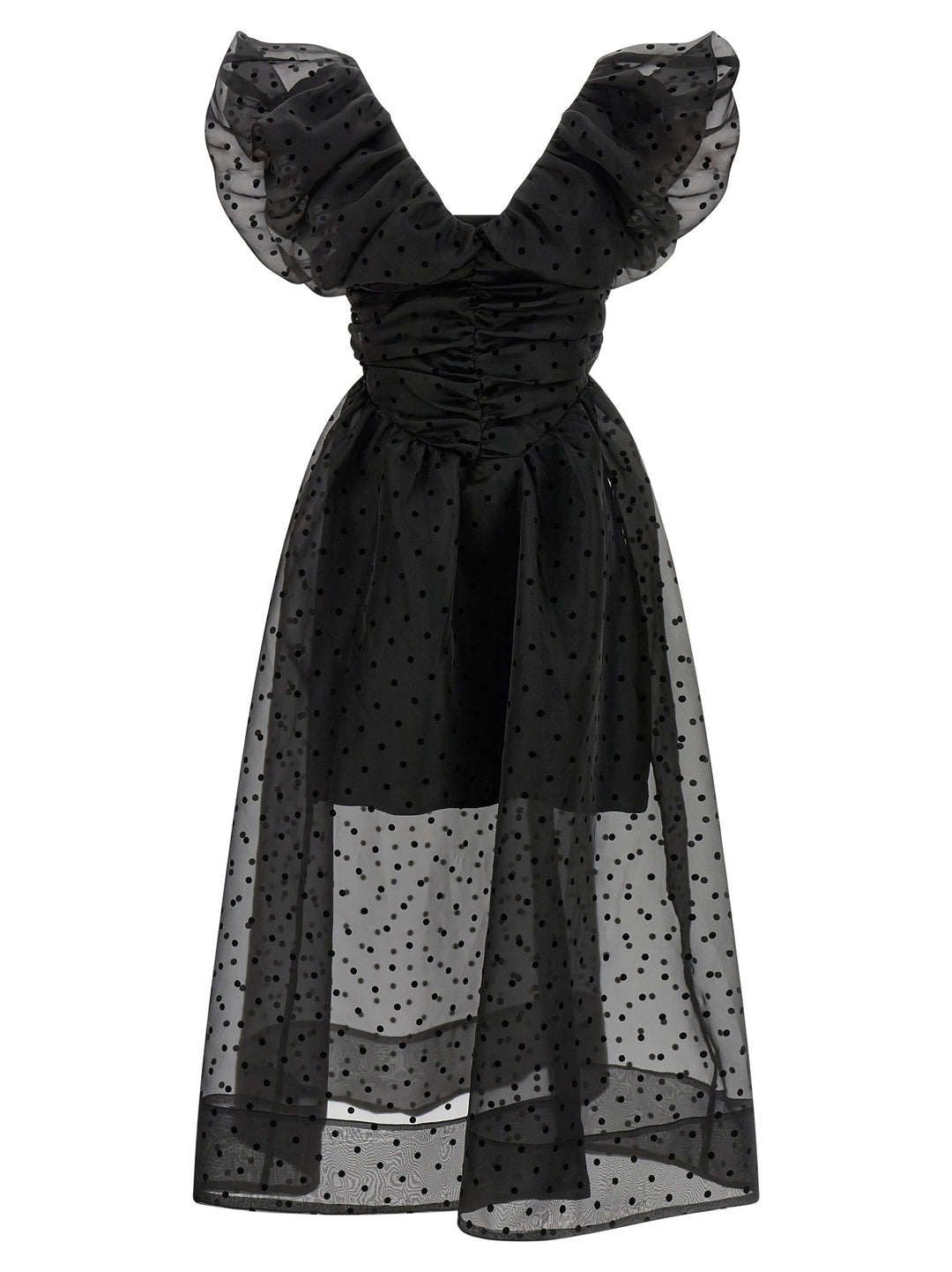 Ganni Black Organza Ruched Dresses - Black | db20d16548b594557e09cf338c9d7caf899559f2