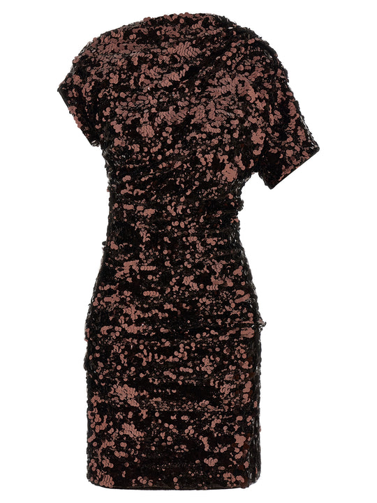Brown Sequins Mini Dresses Brown