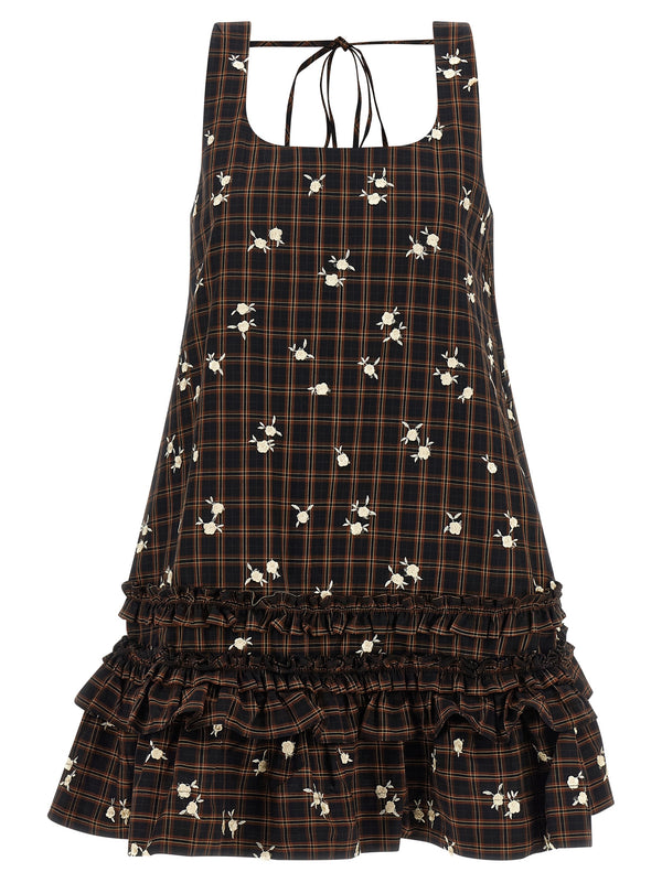 Check Flower Dresses Brown