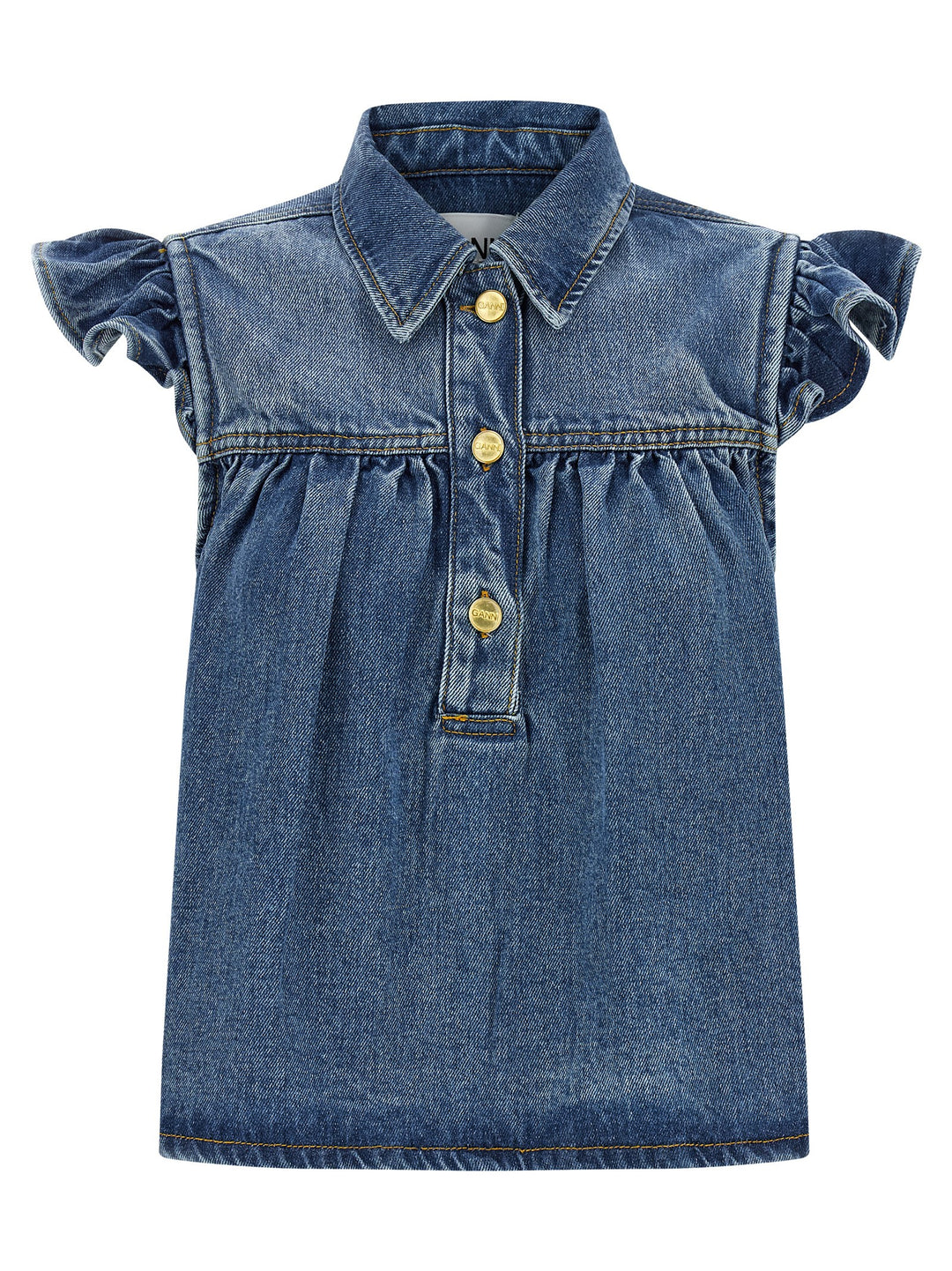 Ganni Denim Ruffle Tops - Blue | a1b5e774bf34d23d080d7b0683d100f8a445fa68