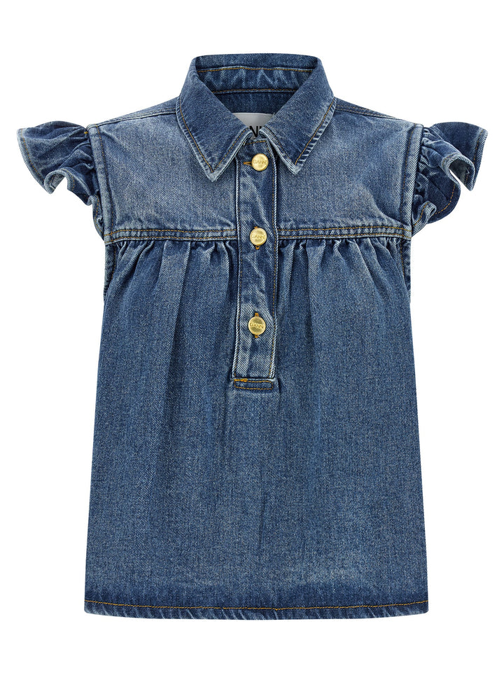 Ganni Denim Ruffle Tops - Blue | a1b5e774bf34d23d080d7b0683d100f8a445fa68