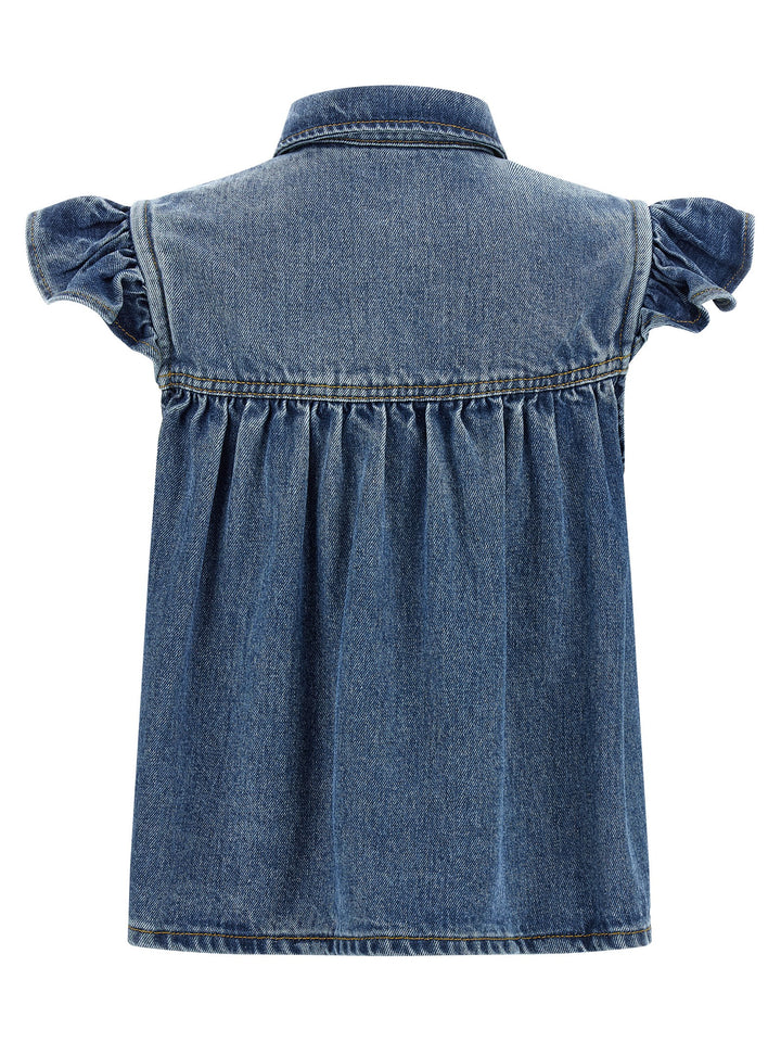 Ganni Denim Ruffle Tops - Blue | e0977dc03386ed11b779314ef647bc4a0c734753