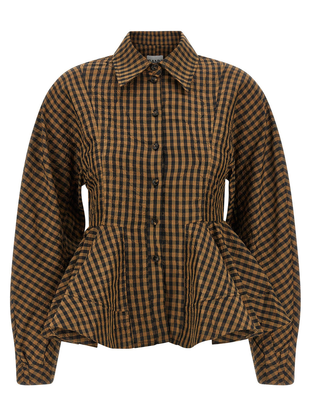 Ganni Crinckled Taffetà Shirt and Blouse - Brown | 4409b908bf72b324ac9b6d0a0d705e4c031a31fc