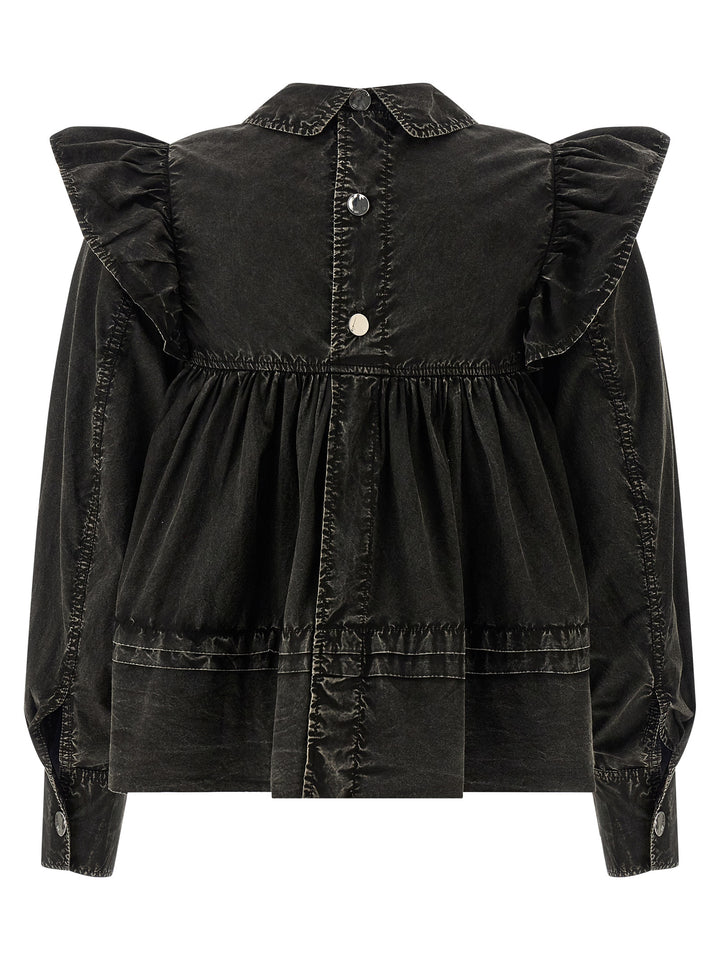Ganni Black Washed Frill Shirt and Blouse - Black | c9053ede2177e27c872fc47e03cc6ba34bbfceba