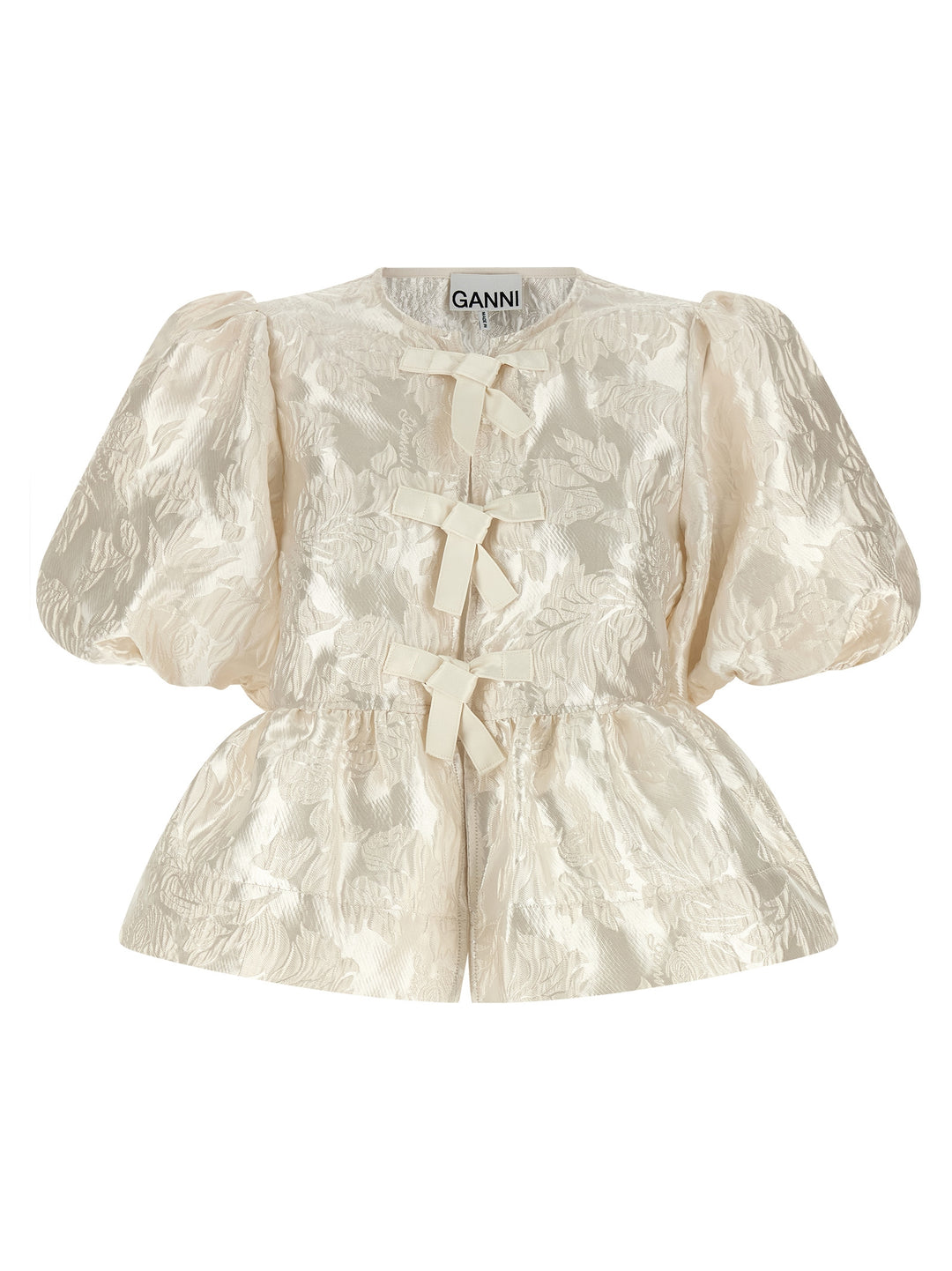 Ganni Satin Peplum Shirt and Blouse - White | 9d287655b60682442d1808f8d38398143242a940