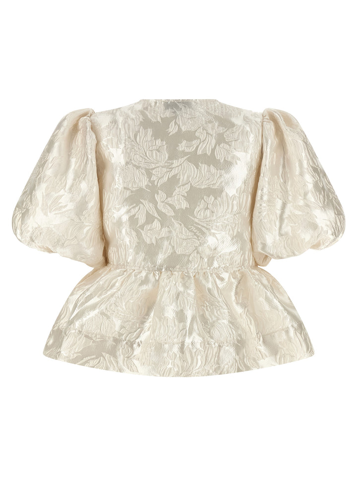 Ganni Satin Peplum Shirt and Blouse - White | bab8d4b9ee946fe97f0672672b331803c4da4d6f