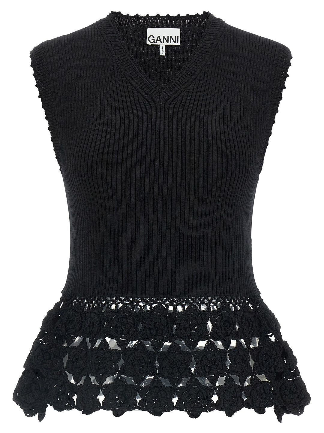 Ganni Cotton Crochet Gilet - Black | a07bff319b86bdfe5298285e775771760bea40b5