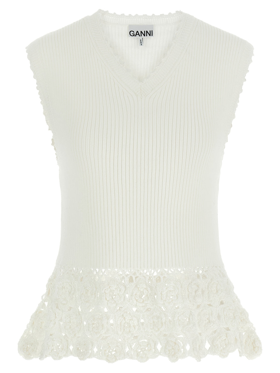 Ganni Cotton Crochet Gilet - White | d5879bb1299d734ff606287f3eee88bfa20d8310