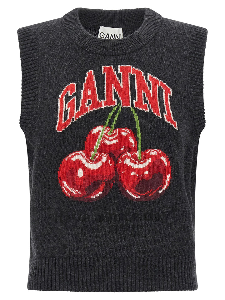 Ganni Cherry Gilet - Black | 6c2646559587e168b7d5ca00c469e6b497c06bd5