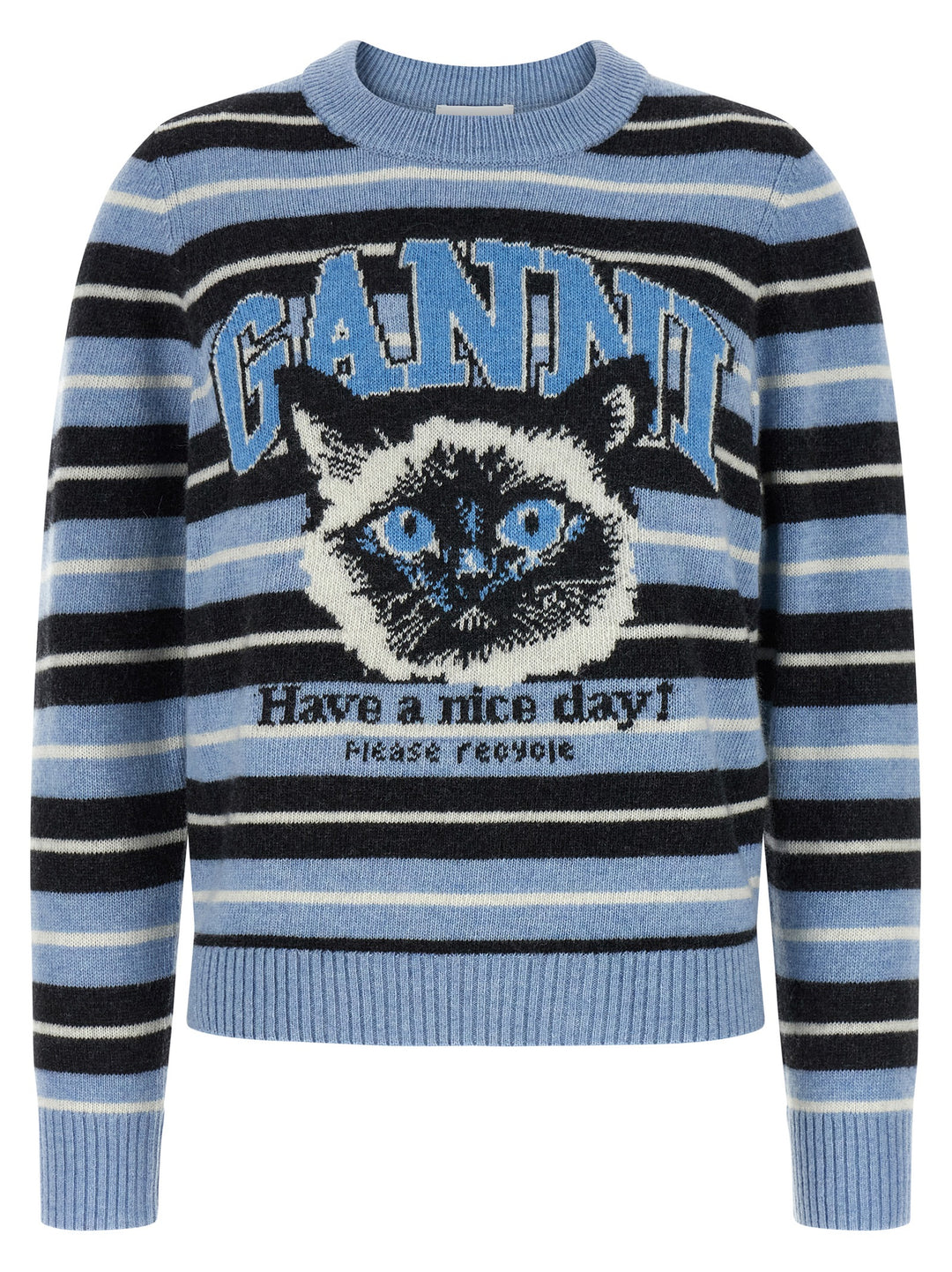 Ganni Graphic Wool Sweaters and Cardigans - Light Blue | a9535a9b26bcc94330485e2ee8953bf9ebec583d