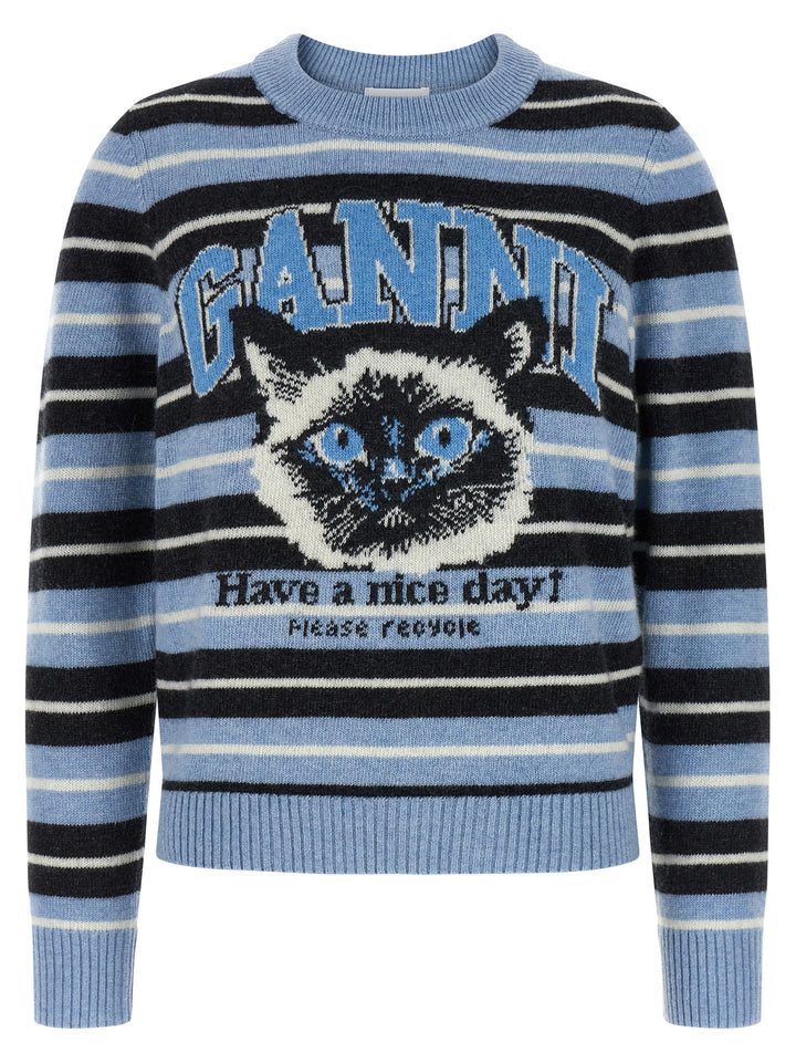 Ganni Graphic Wool Sweaters and Cardigans - Light Blue | a9535a9b26bcc94330485e2ee8953bf9ebec583d