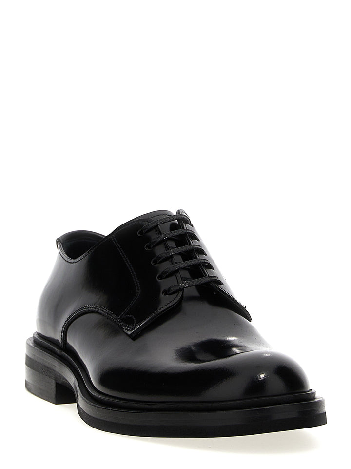 Brushed Leather Derby Lace Up Shoes Black