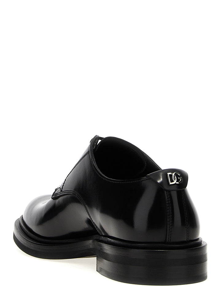 Brushed Leather Derby Lace Up Shoes Black