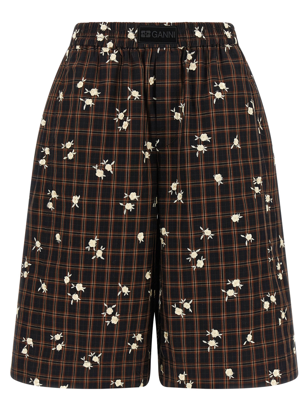 Ganni Check Flower Bermuda and Short - Brown | de394ca534dcf7e078fe57e6b188bdf55726b4bd