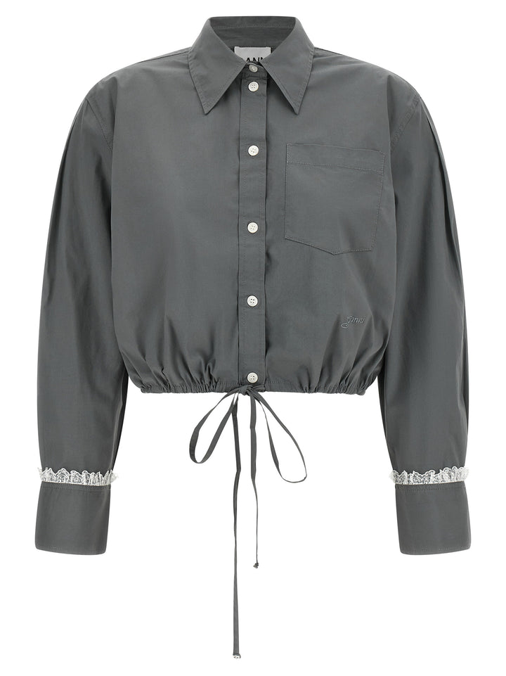 Ganni Cropped Shirt With Lace Shirt and Blouse - Gray | a92a18fb860796247b4948a2292b62154ea2f7f1