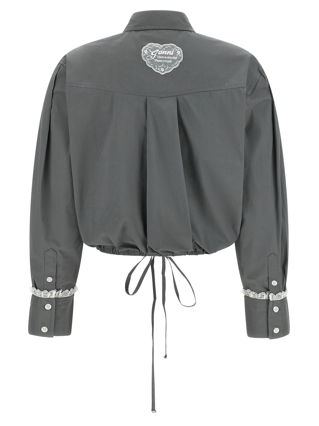 Ganni Cropped Shirt With Lace Shirt and Blouse - Gray | c06714f7ab47ade9ee1b8b53b6e6b86e811991bb