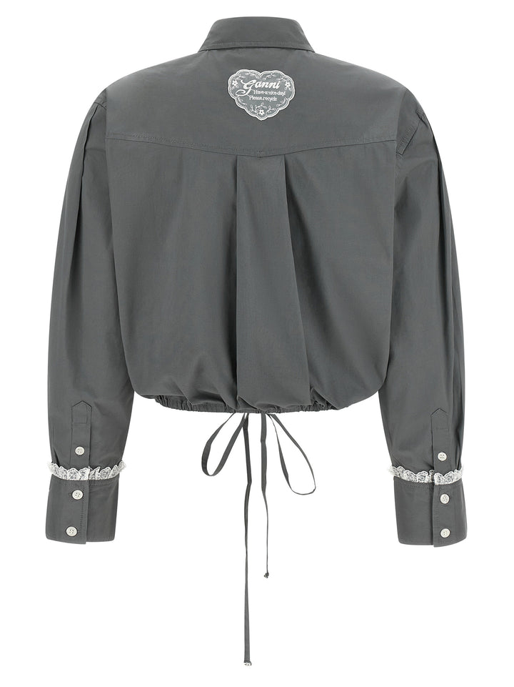 Ganni Cropped Shirt With Lace Shirt and Blouse - Gray | c06714f7ab47ade9ee1b8b53b6e6b86e811991bb