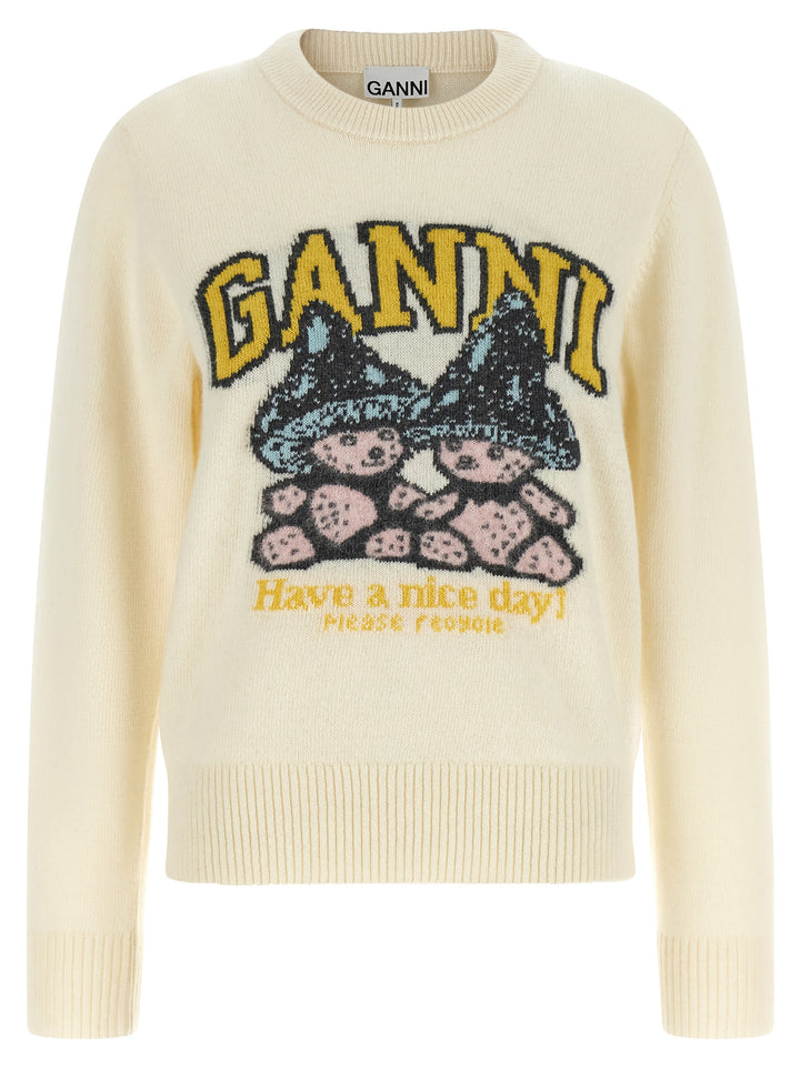 Ganni Sweater With Intarsia Sweatshirt - White | c4c5bd130d7831896ff228a6cf82c60489b3e807