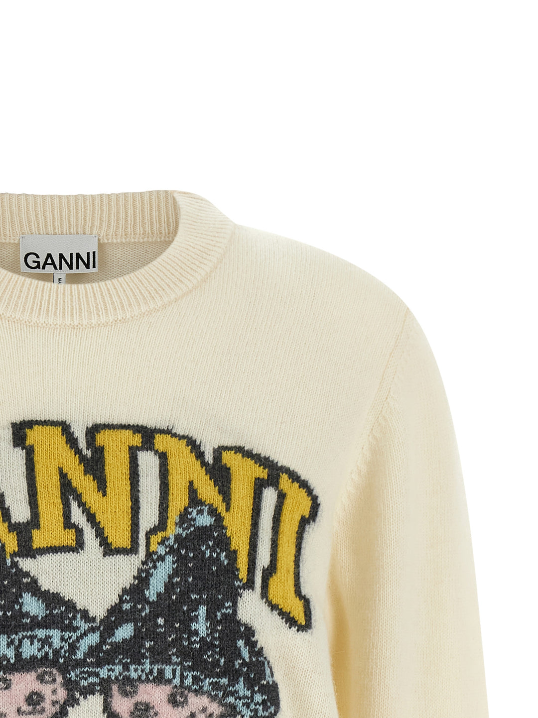 Ganni Sweater With Intarsia Sweatshirt - White | 0acd9970b5fb9029d9243e61c77976963098c98e