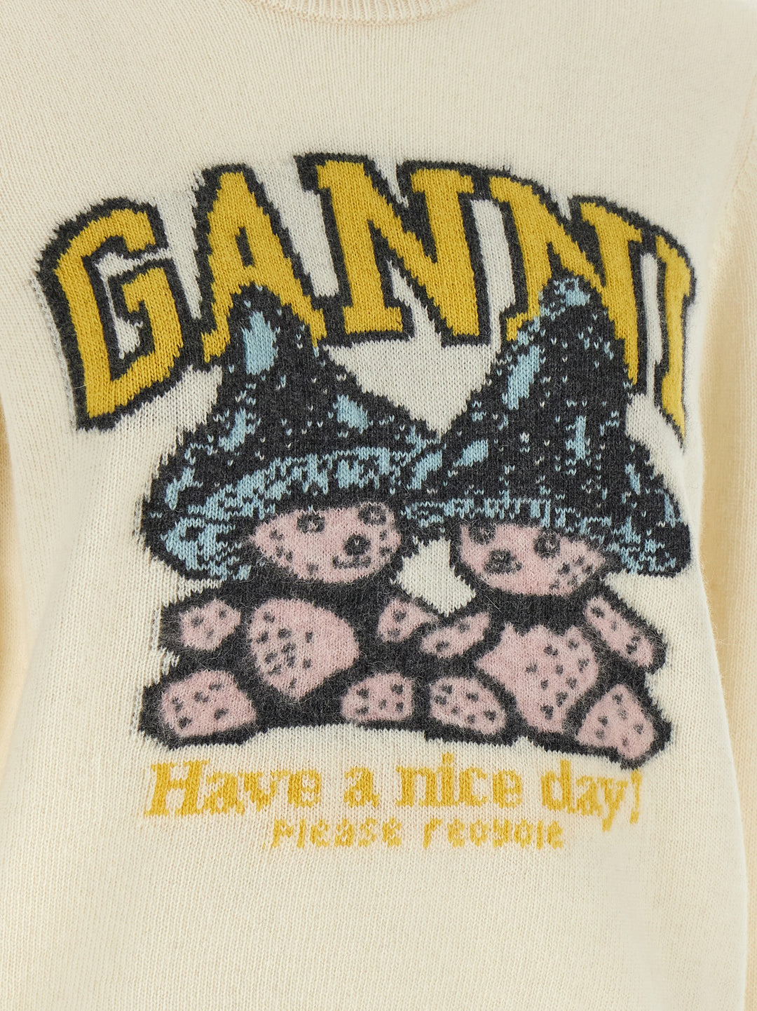 Ganni Sweater With Intarsia Sweatshirt - White | bfab87995c62e69ca51bb3411dafdacef31f3b09