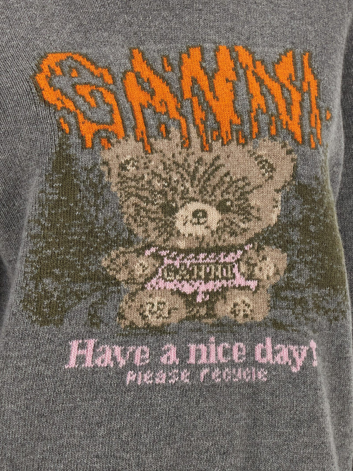 Ganni Sweater With Front Intarsia Sweatshirt - Gray | 1662781f2eb66ad8ba777afea89e42355d8a0c14