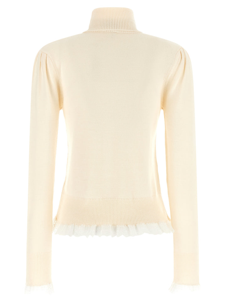 Ganni Ganni Turtleneck Sweater With Lace Trim Sweaters and Cardigans - White | a655b232f2ddce82ce53fdf45af5216408b9e46e