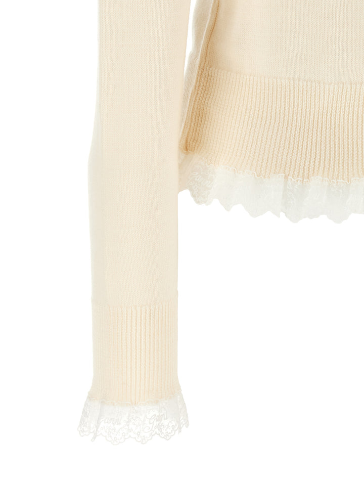 Ganni Ganni Turtleneck Sweater With Lace Trim Sweaters and Cardigans - White | 666b9fe2b8915beafb78bab75b7ef58155e1e5f9