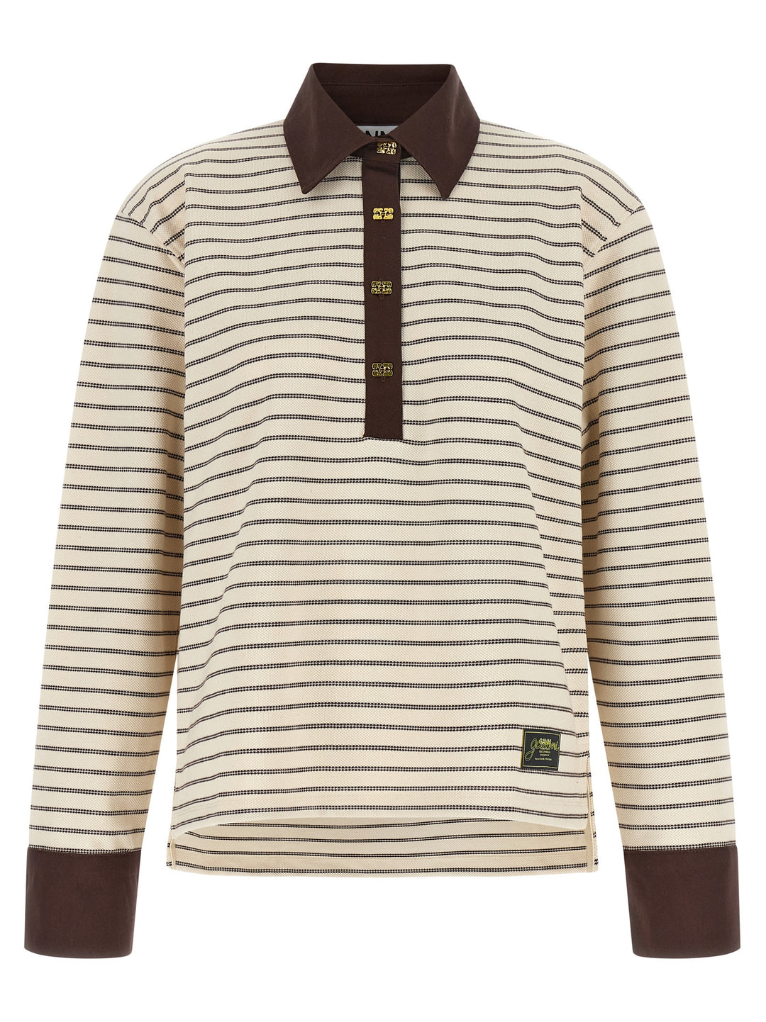 Ganni Striped Cotton Polo Shirt Sweaters and Cardigans - Brown | 54c75871bd3d7934d0bd7de80cd0bc2489d8daf1