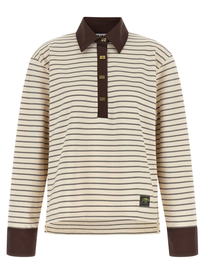 Ganni Striped Cotton Polo Shirt Sweaters and Cardigans - Brown | 54c75871bd3d7934d0bd7de80cd0bc2489d8daf1