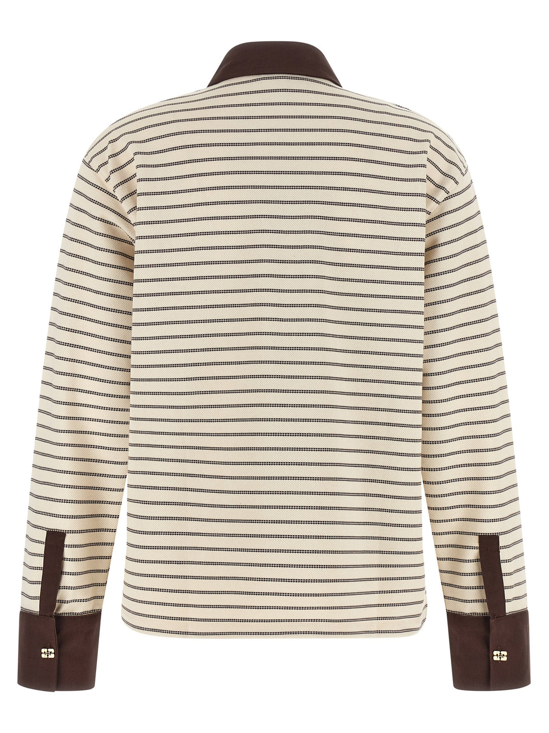 Ganni Striped Cotton Polo Shirt Sweaters and Cardigans - Brown | 2c78dd9afd2f7d9484909aa1eea9c9fccd278541