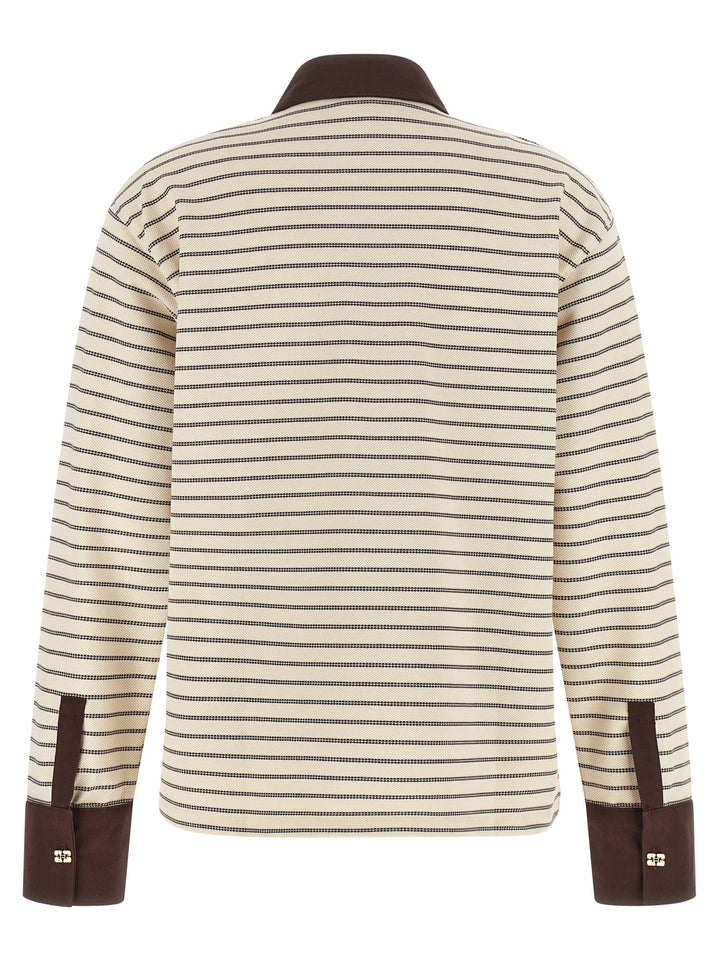 Ganni Striped Cotton Polo Shirt Sweaters and Cardigans - Brown | 2c78dd9afd2f7d9484909aa1eea9c9fccd278541
