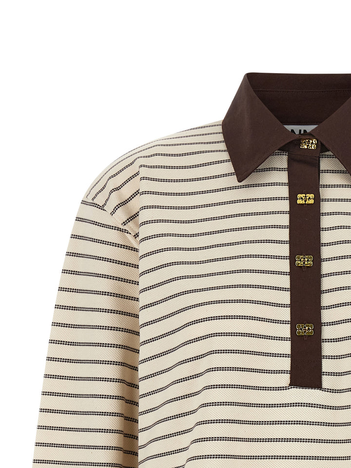 Ganni Striped Cotton Polo Shirt Sweaters and Cardigans - Brown | e3cba941c2636f6d30022b009589c35486291d5a
