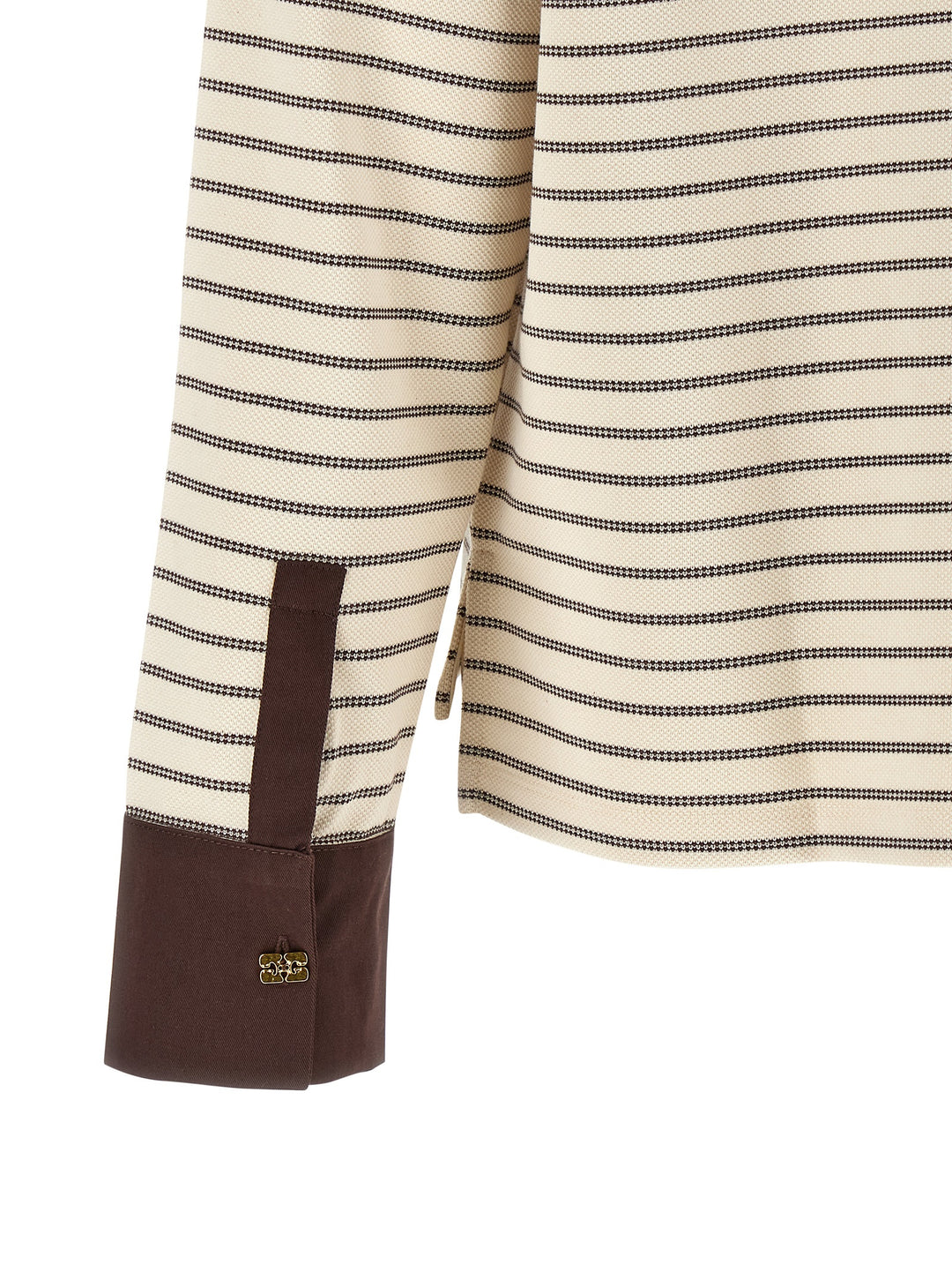 Ganni Striped Cotton Polo Shirt Sweaters and Cardigans - Brown | 7cdfede065b6f98fbd813107d76d4e5e44df74b5
