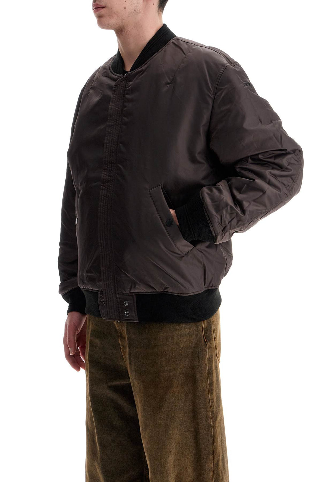 Classic Black Nylon Bomber Jacket With Zip And Side Pockets