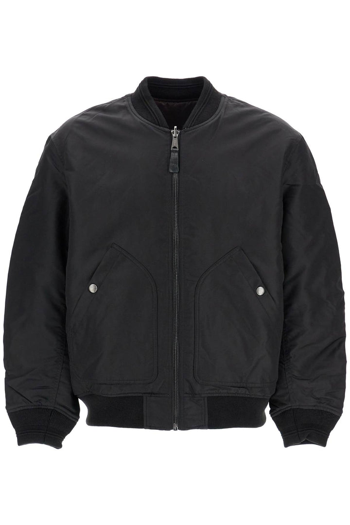 Classic Black Nylon Bomber Jacket With Zip And Side Pockets