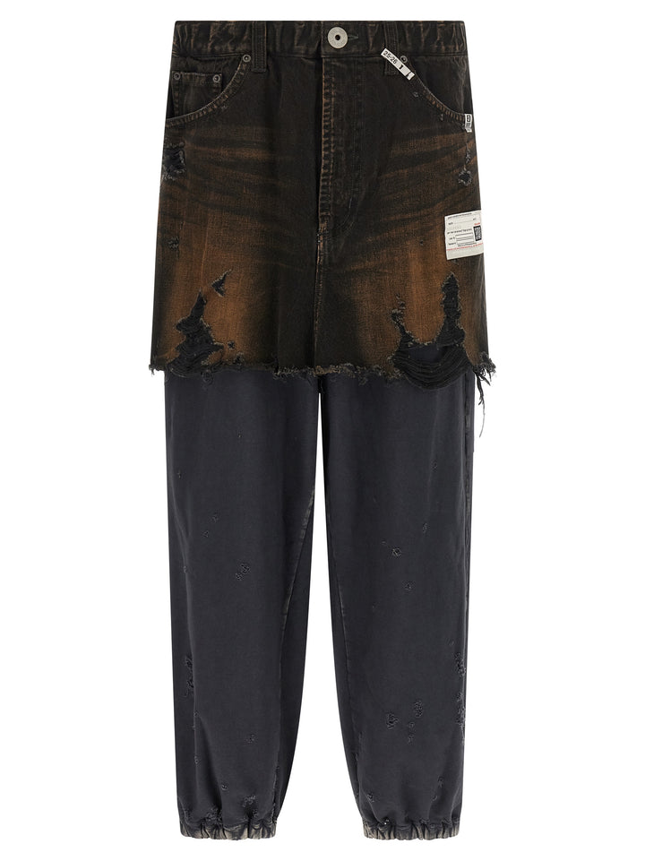 Maison Mihara Yasuhiro Waist Layered Denim Pants - Black | dee6ca455030b3540fd0312737e8d0b4a72d0507