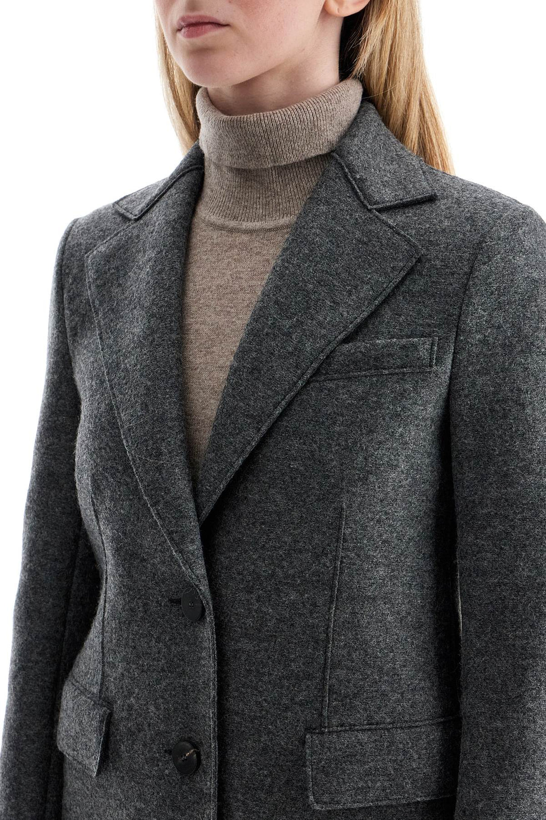 Single Breasted Coat In Pressed Wool