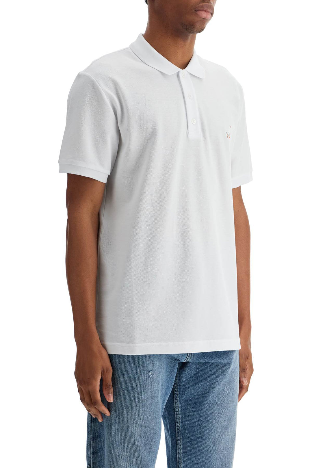 White Cotton Polo With Delicate Embroidery