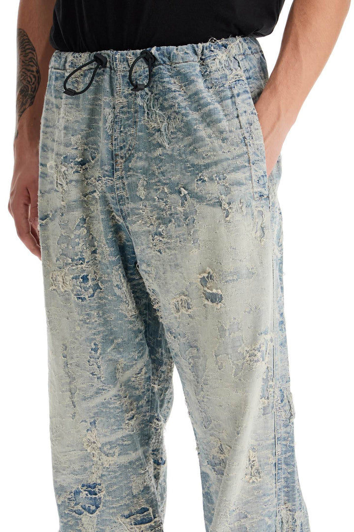 Pantaloni In Denim Jacquard Distressed