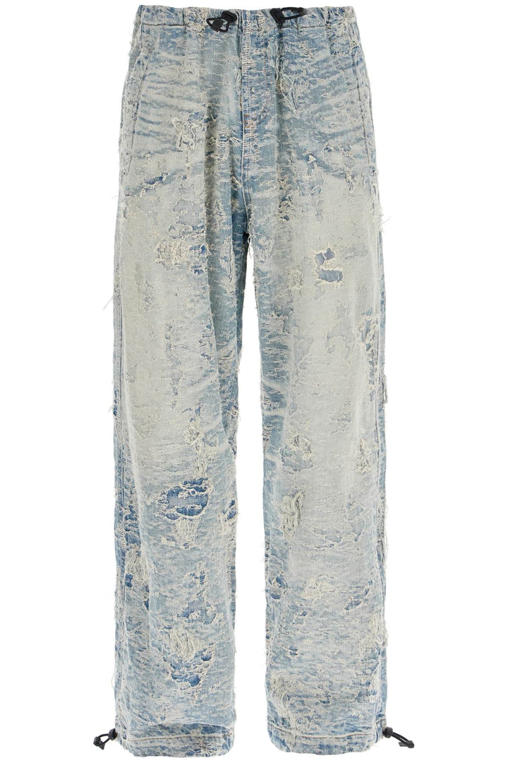 Pantaloni In Denim Jacquard Distressed