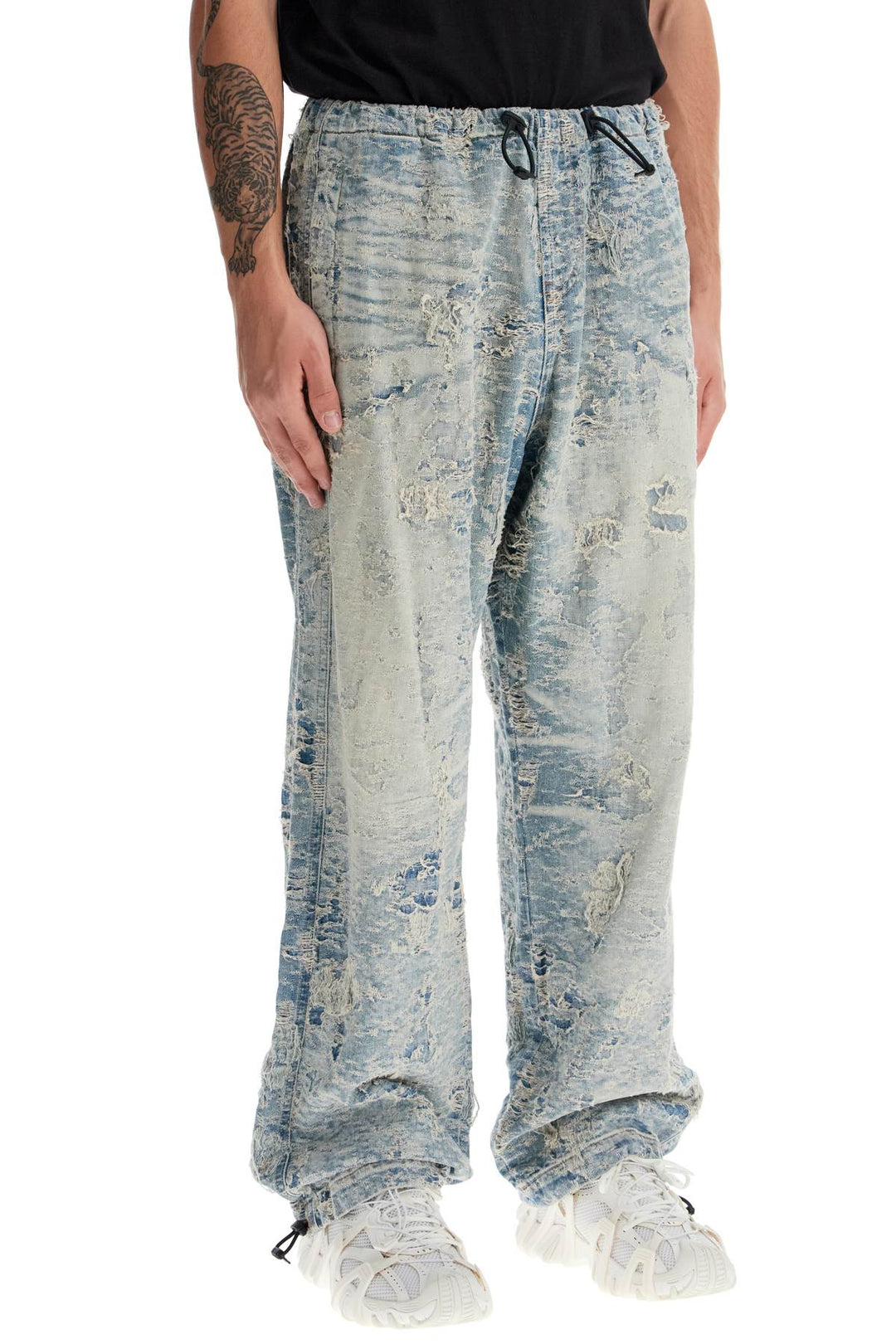 Pantaloni In Denim Jacquard Distressed