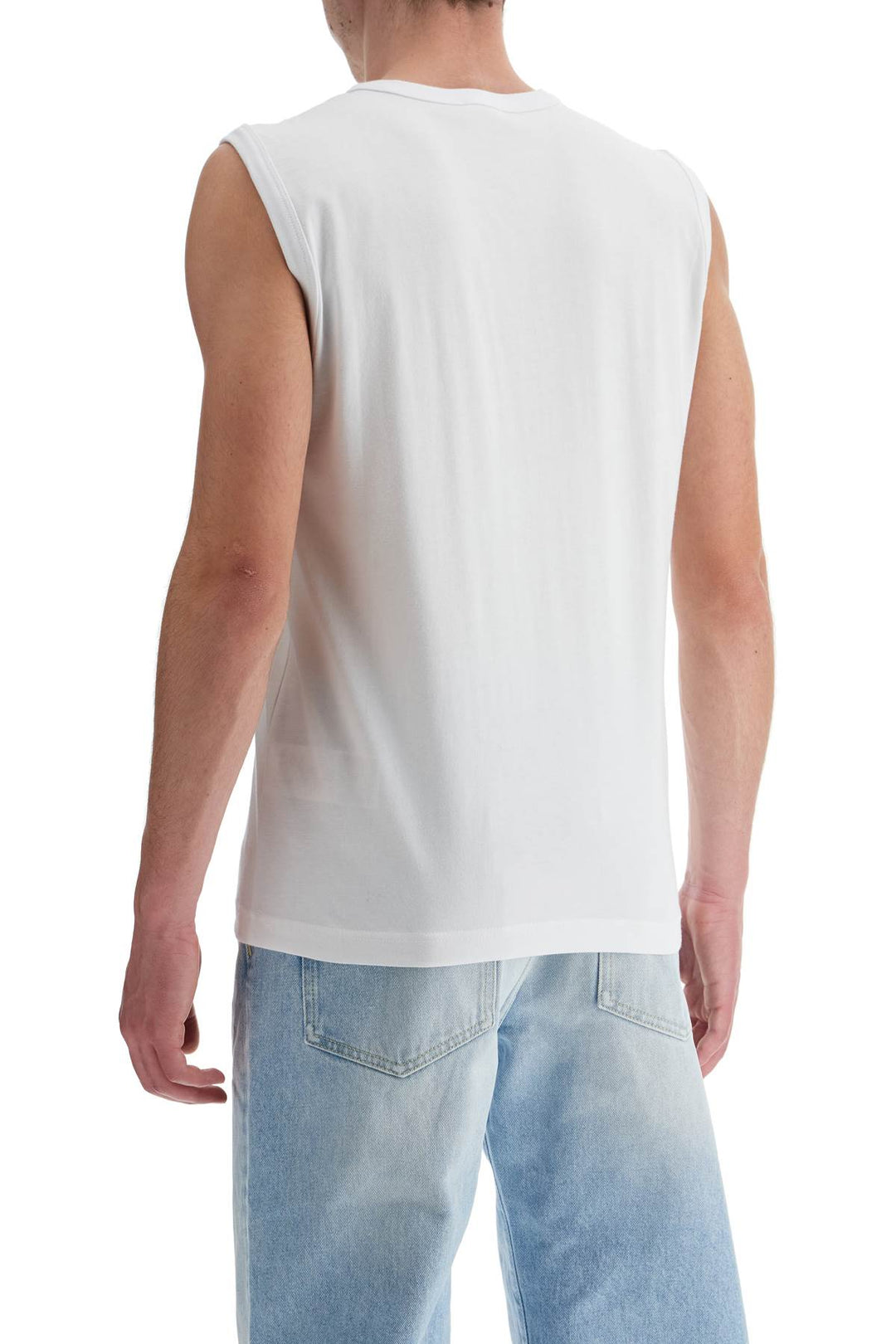 White Cotton Tank Top With Wide Neckline