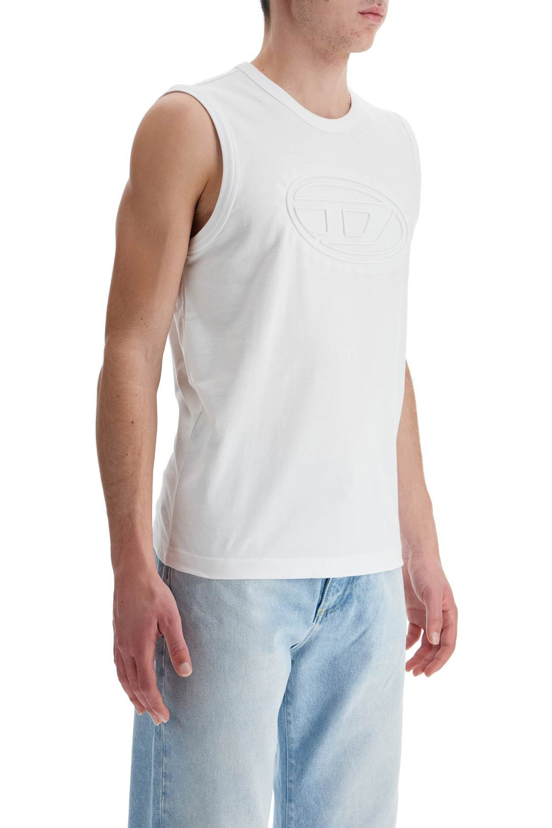 White Cotton Tank Top With Wide Neckline