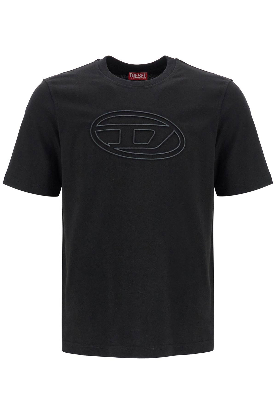 Black Cotton T Shirt With Embossed Logo